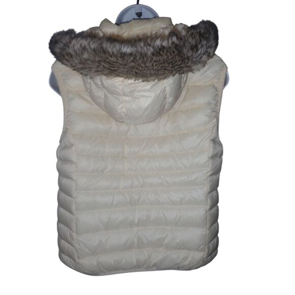 Puffa  XL cream Puffer Vest Detachable Fur‎ Trim Hood Zip Vintage waistcoat - Picture 5 of 6